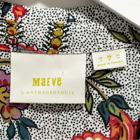 ANTHROPOLOGIE MAEVE Women’s Ivory Black Polka Dot Floral Peasant Blouse Size 4 - Picture 7 of 8
